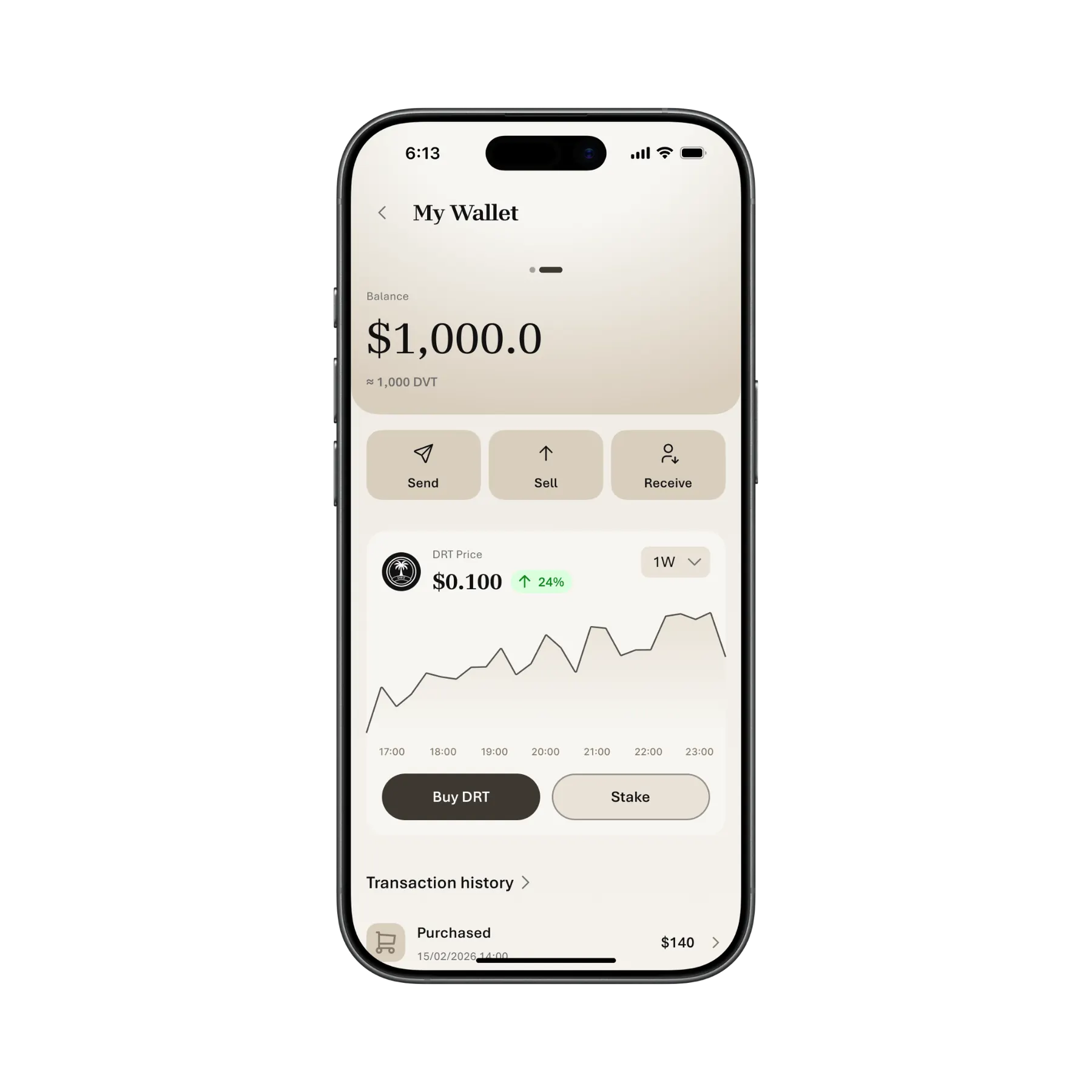 DAOasis My Wallet — $DVT balance, price chart, buy and stake actions