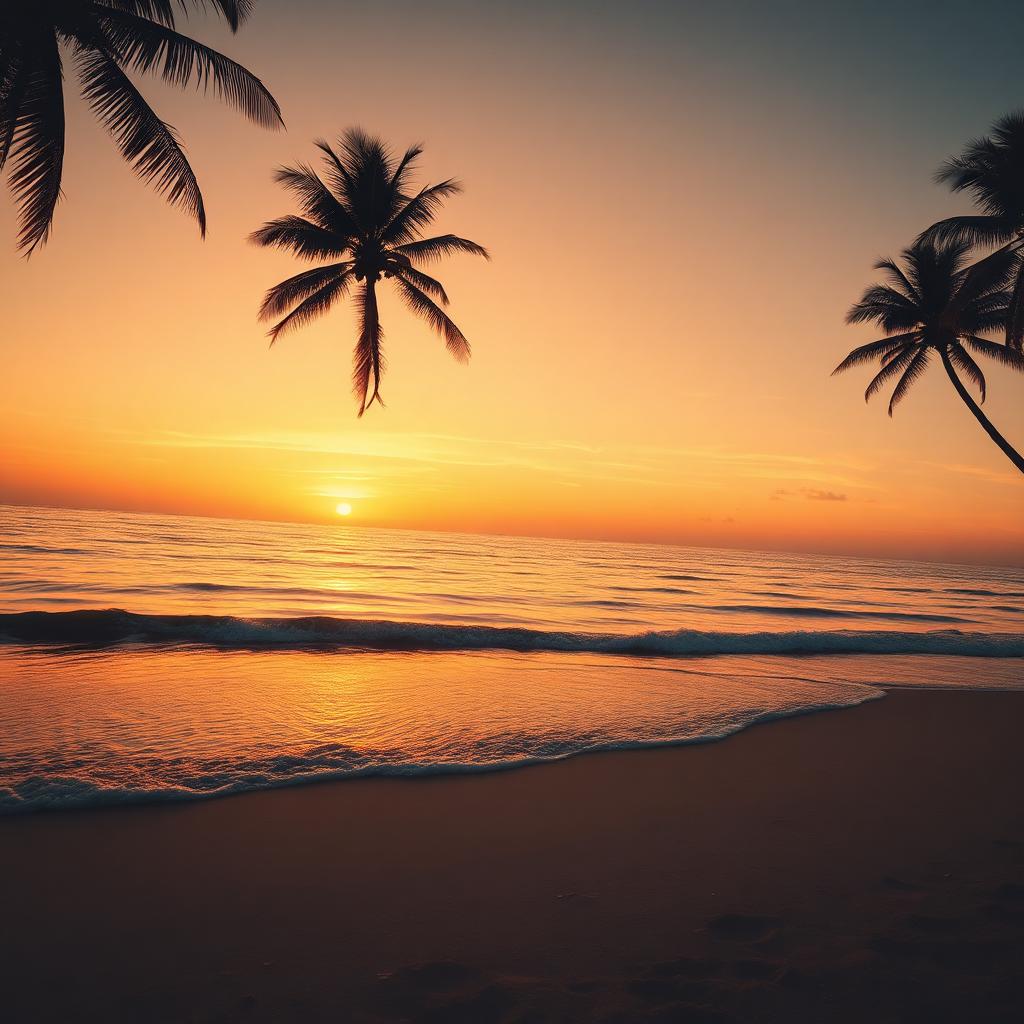 Warm tropical sunset over distant headlands
