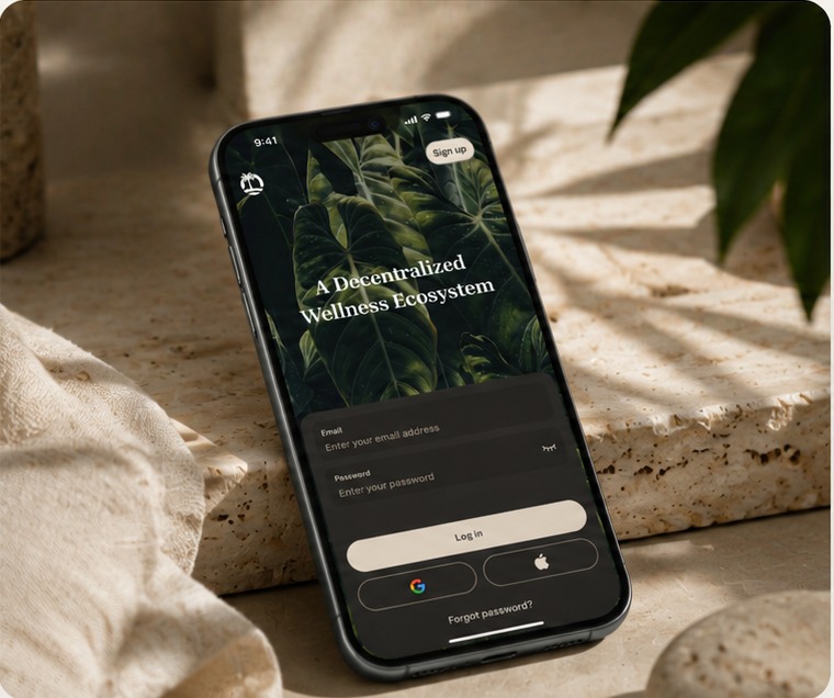 DAOasis Companion App on travertine ledge