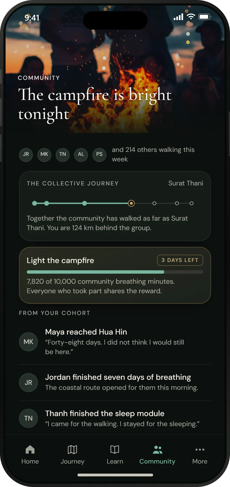 The community screen: a shared breathing challenge and the cohort walking together